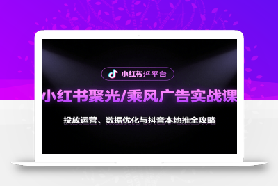 小红书聚光/乘风广告实战课：投放运营、数据优化与抖音本地推全攻略