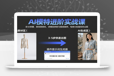 AI模特进阶实战课：含SD部署、换背景换色，讲模型参数与服装案例，电商AI绘画高效出图