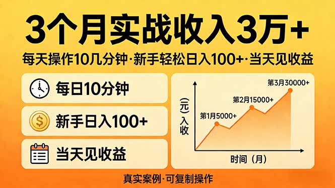 3个月实战收入3万+，每天操作10几分钟，新手轻松日入100+，当天见收益-柠柚博客