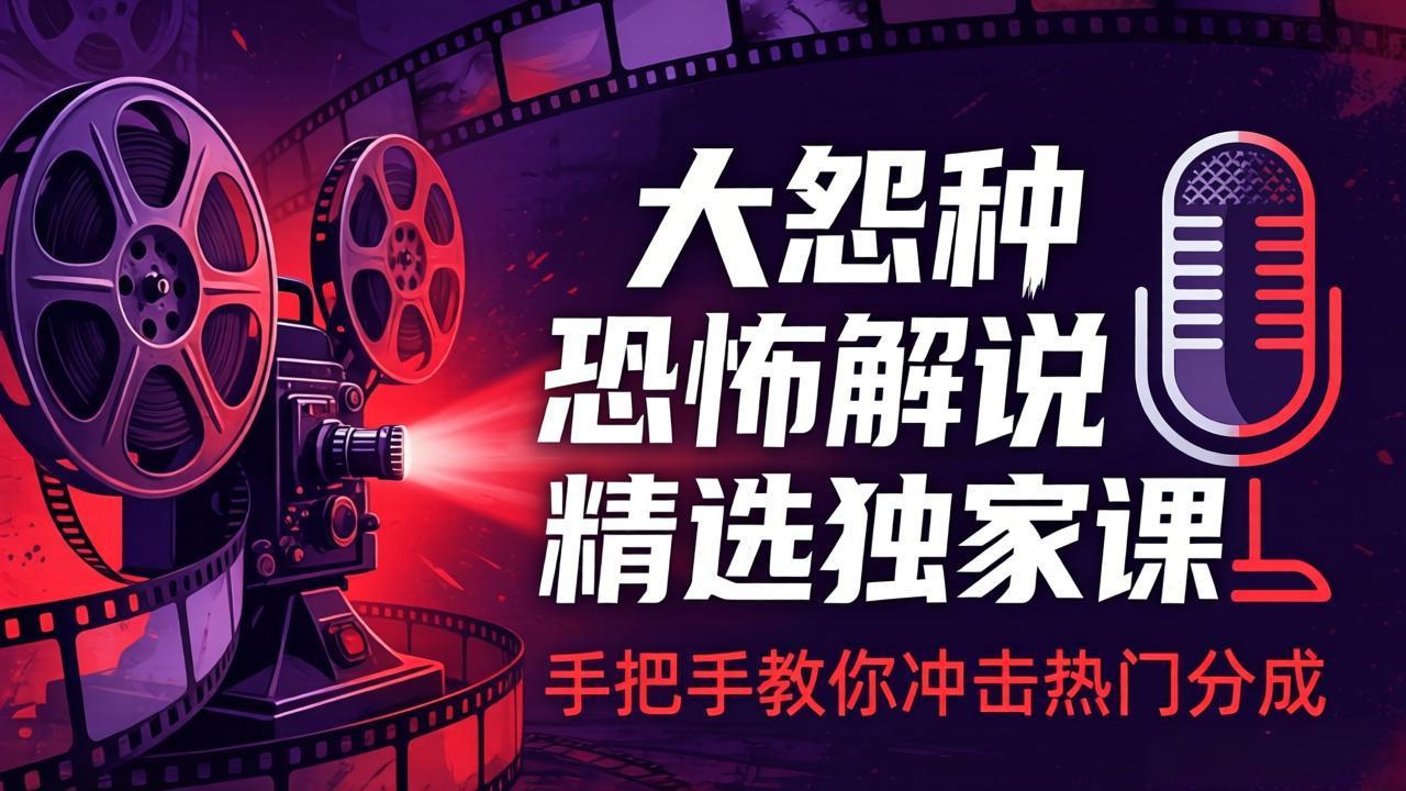 大怨种恐怖解说精选独家课：电影下载+文案配音+片头封面，手把手教你冲击热门分成-柠柚博客
