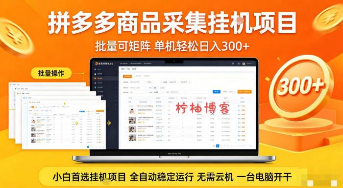 拼多多商品信息全自动采集项目，批量可矩阵，单机轻松日入300+，无需云机一台电脑开干【揭秘】-柠柚博客